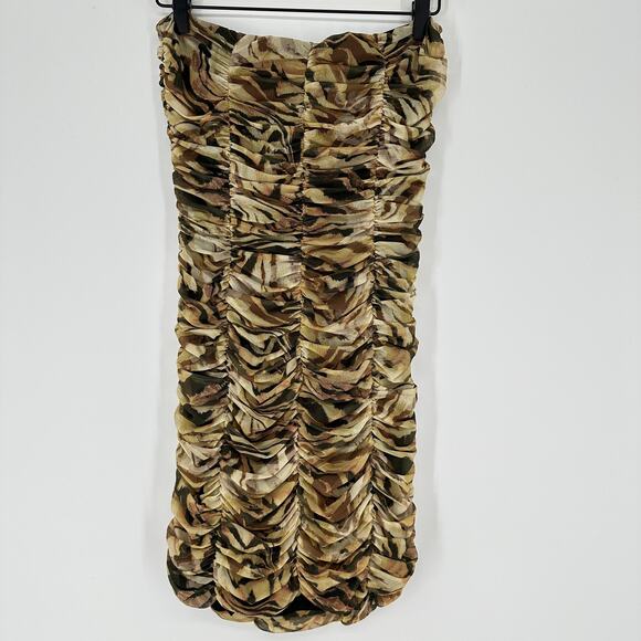 Topshop Bandeau Strapless Ruched Bodycon Neutral Mini Dress New Womens Small - Picture 3 of 7